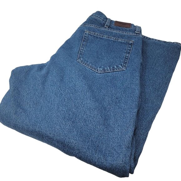 L.L. Bean Fleece Lined Denim Blue Jeans Size 38X32 Straight‎ Leg - Picture 1 of 7